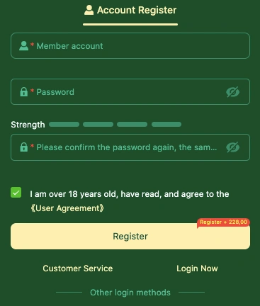 BWENAS GAMING User registration form on a secure online casino site